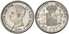 1904*10. Alfonso XIII. PCV. 50 céntimos. (AC. 47). 2,50 g. EBC.