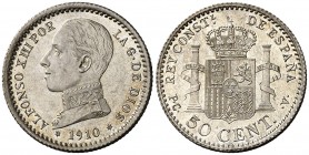 1910*10. Alfonso XIII. PCV. 50 céntimos. (AC. 48). 2,49 g. S/C-.