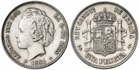 1894*1894. Alfonso XIII. PGV. 1 peseta. (AC. 55). Rayitas por limpieza. Escasa. 4,96 g. (MBC+/EBC-).