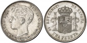 1899*1899. Alfonso XIII. SGV. 1 peseta. (AC. 57). Bella. Ex Áureo 15/06/1995, nº 2566. 5,06 g. EBC+.