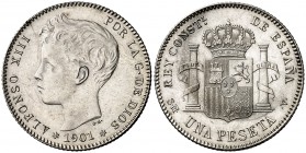 1901*1901. Alfonso XIII. SMV. 1 peseta. (AC. 60). Bella. Ex Áureo 01/03/1995, nº 901. 5,04 g. EBC+.