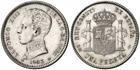 1903*1903. Alfonso XIII. SMV. 1 peseta. (AC. 67). Limpiada. 5 g. (MBC+/EBC-).