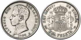 1905*1905. Alfonso XIII. SMV. 1 peseta. (AC. 70). Rayitas. Ex Áureo 21/05/1996, nº 1081. Escasa. 4,99 g. MBC/MBC+.