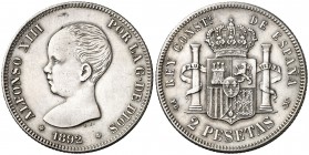 1892*1892. Alfonso XIII. PGM. 2 pesetas. (AC. 85). Rayitas. 9,87 g. MBC/MBC+.