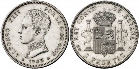 1905*1905. Alfonso XIII. SMV. 2 pesetas. (AC. 88). 10 g. EBC.
