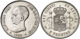 1888*1888. Alfonso XIII. MPM. 5 pesetas. (AC. 92). Rayitas. 24,95 g. MBC+/EBC-.