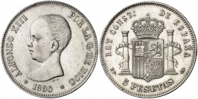 1890*1890. Alfonso XIII. MPM. 5 pesetas. (AC. 95). Rayitas. 25,19 g. MBC+.