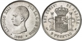 1890*1890. Alfonso XIII. MPM. 5 pesetas. (AC. 95). Golpecito. 25,05 g. MBC+/EBC-.