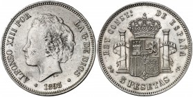 1893*1893. Alfonso XIII. PGV. 5 pesetas. (AC. 103). Impurezas. Escasa. 24,93 g. MBC/MBC+.