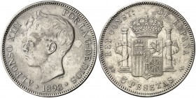 1898*1888. Alfonso XIII. SGV. 5 pesetas. (AC. 108). Rara, sólo hemos tenido otro ejemplar. 25,20 g. BC+.