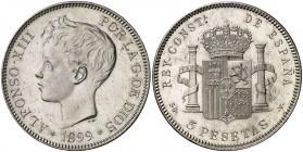1899*1899. Alfonso XIII. SGV. 5 pesetas. (AC. 110). Leves marquitas. Bella. 24,92 g. S/C-.