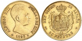 1890*1890. Alfonso XIII. MPM. 20 pesetas. (AC. 114). Bonito color. 6,44 g. MBC+.