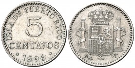 1896. Alfonso XIII. Puerto Rico. PGV. 5 centavos. (AC. 124). Rayitas. 1,24 g. MBC+.