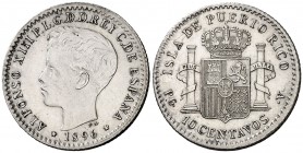 1896. Alfonso XIII. Puerto Rico. PGV. 10 centavos. (AC. 125). Escasa. 2,48 g. EBC-.
