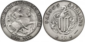 2000. Centenari Unió Catalanista 1900-2000. Nº 50. Plata. 11,70 g. Ø28 mm. EBC.
