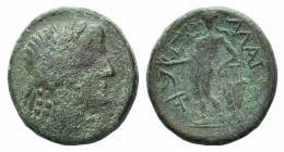 Sicily, Alaisa Archonidea, c. 208-186 BC. Æ (18mm, 4.88g, 12h). Laureate head of Apollo r. R/ Apollo standing l., holding laurel branch and leaning on...