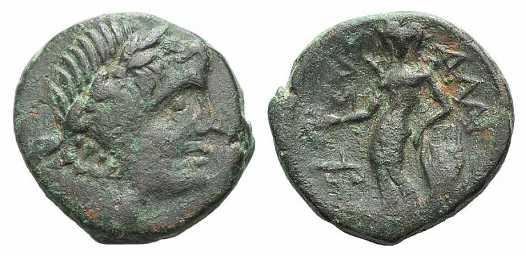 Sicily, Alaisa Archonidea, c. 208-186 BC. Æ (18mm, 4.87g, 12h). Laureate head of...
