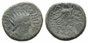 Sicily, Entella. L. Sempronius Atratinus, c. 36 BC. Æ Semis (22mm, 9.44g, 1h). Radiate and draped bust of Sol. R/ Tyche standing l., holding phiale or...