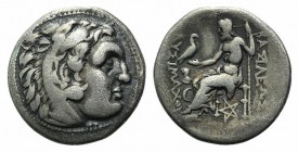 Kings of Thrace, Lysimachos (305-281 BC). (336-323 BC). AR Drachm (16mm, 3.83g, 12h). In the types of Alexander III of Macedon. Kolophon, c. 299/8-297...