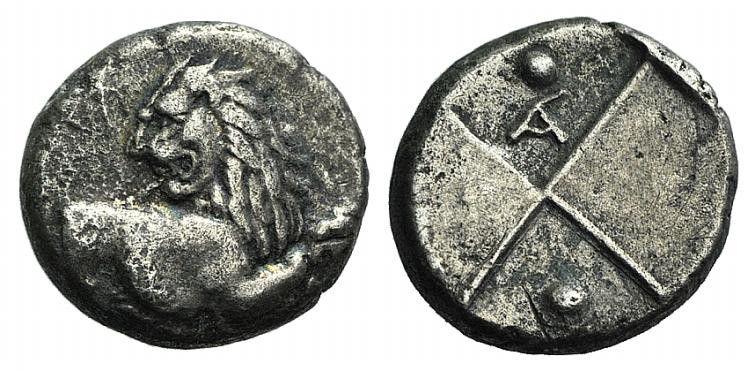 Thrace, Chersonesos, c. 386-338 BC. AR Hemidrachm (12mm, 2.14g). Forepart of lio...