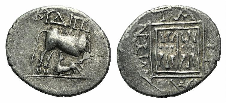 Illyria, Dyrrhachion, c. 250-200 B.C. AR Drachm (19mm, 3.39g, 3h). Kudippos and ...