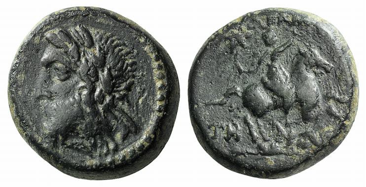 Mysia, Adramyteion, 4th century BC. Æ (16mm, 5.20g, 12h). Laureate head of Zeus ...