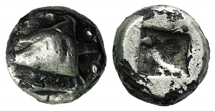 Mysia, Kyzikos, c. 550-480 BC. AR Obol (7mm, 0.82g). Head of tunny r. R/ Rough i...