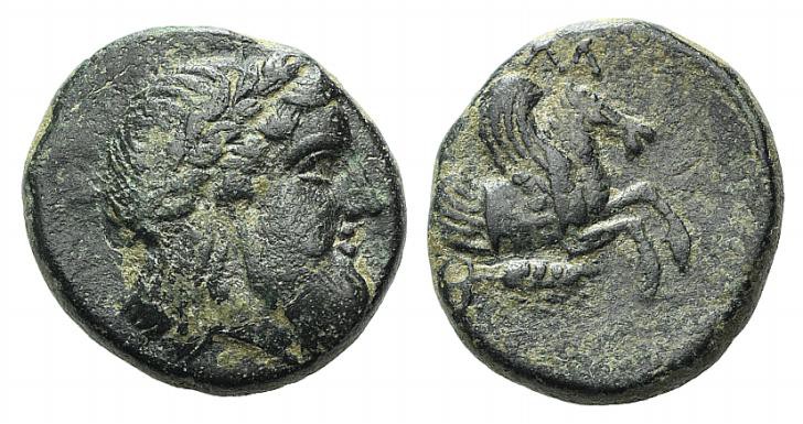 Mysia, Lampsakos, c. 4th century BC. Æ (15.5mm, 4.14g, 12h). Laureate head of Ze...