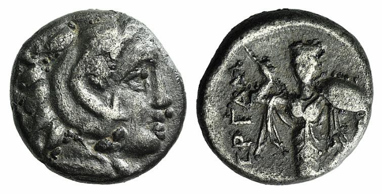 Mysia, Pergamon, c. 310-282 BC. AR Diobol (9mm, 1.03g, 12h). Head of Herakles r....