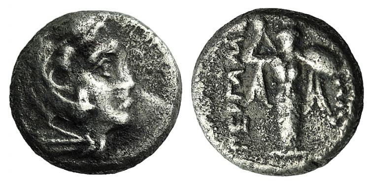 Mysia, Pergamon, c. 310-282 BC. AR Diobol (9mm, 1.17g, 12h). Head of Herakles r....
