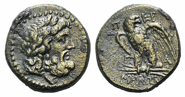 Mysia, Pergamon, c. 200-133 BC. Æ (21mm, 7.12g, 12h). Laureate head of Asklepios...