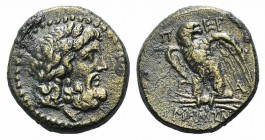 Mysia, Pergamon, c. 200-133 BC. Æ (21mm, 7.12g, 12h). Laureate head of Asklepios r. R/ Eagle standing l. on thunderbolt, head r., wings spread. SNG Bn...