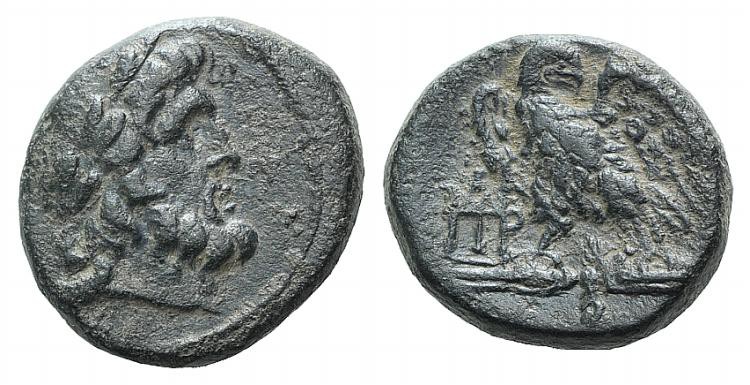 Mysia, Pergamon, c. 200-133 BC. Æ (18mm, 5.73g, 1h). Laureate head of Asklepios ...