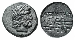 Mysia, Pergamon, c. 133-27 BC. Æ (14mm, 3.48g, 5h). Laureate head of Asklepios r. R/ Serpent-entwined staff of Asklepios. SNG BnF 1828-48. VF