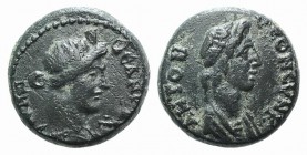 Mysia, Pergamon, c. AD 40-60. Æ (14mm, 3.64g, 1h). Draped bust of Senate r. R/ Turreted bust of Roma r. RPC I 2374; BMC 205. Green patina, VF - Good V...