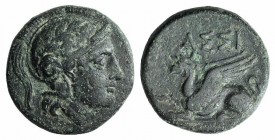 Troas, Assos, 4th-3rd century BC. Æ (14.5mm, 3.73g, 1h). Helmeted head of Athena r. R/ Griffin seated l. SNG München 157; SNG Copenhagen 228-40 var. (...
