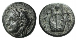 Troas, Hamaxitos, 4th century BC. Æ (10mm, 1.40g, 9h). Laureate head of Apollo l. R/ Lyre. SNG Copenhagen 344; SNG von Aulock -. Green patina, VF