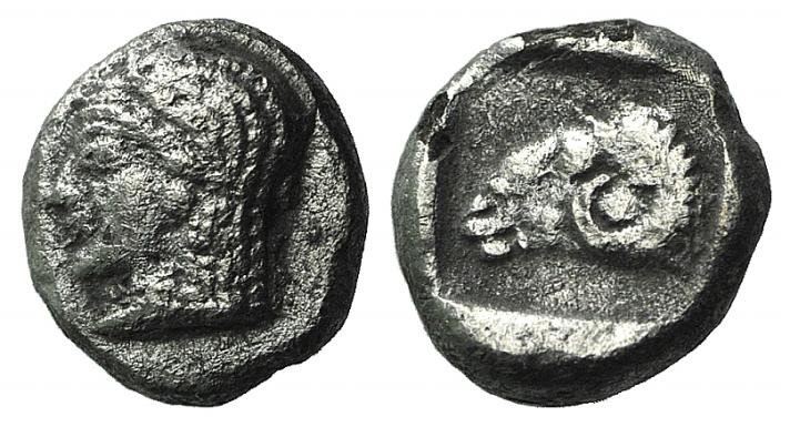 Troas, Kebren, c. 5th century BC. AR Diobol (8mm, 1.13g, 6h). Female head l. R/ ...