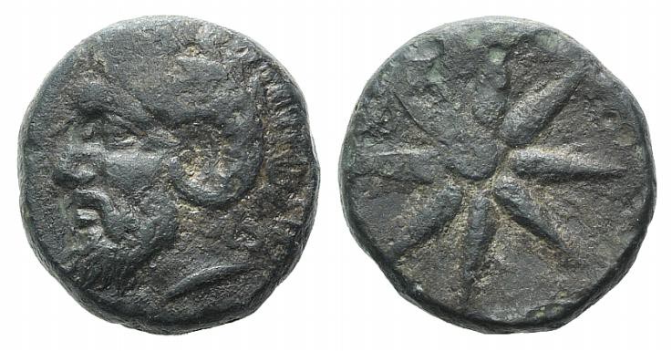Troas, Thymbria, 4th century BC. Æ (14mm, 4.46g). Laureate head of Zeus Ammon l....