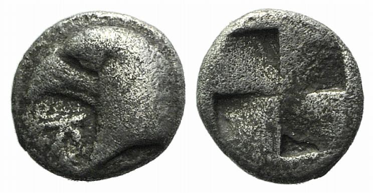 Aeolis, Kyme, c. 450-400 BC. AR Hemiobol (6mm, 0.46g). Head of eagle l.; K to l....