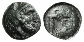 Ionia, Erythrai, c. 480-400 BC. Æ (8mm, 0.97g, 3h). Head of Herakles r., wearing lion skin. R/ Forepart of bull r.; club to l. SNG von Aulock 1946; SN...