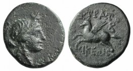 Caria, Stratonicaea, 1st century BC. Æ (15mm, 2.94g, 12h). Head of Hecate r., wearing wreath and crescent. R/ Pegasos flying l. SNG Copenhagen 491; SN...