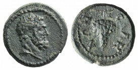 Lydia, Sala, c. 2nd century BC. Æ (15mm, 2.95g, 1h). Bare head of Herakles r. R/ Grape bunch. BMC 25-6. Green patina, Good VF
