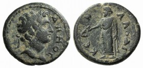Phrygia, Laodicea ad Lycum. Pseudo-autonomous issue, c. 138-161. Æ (18mm, 4.94g, 6h). Laureate head of Demos r. R/ Zeus Laodiceus standing l. RPC IV o...