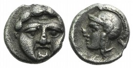 Pisidia, Selge, c. 350-300 BC. AR Obol (8mm, 1.02g, 9h). Facing gorgoneion. R/ Helmeted head of Athena l. SNG BnF 1928; SNG von Aulock 5281. Toned, VF
