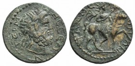 Pisidia, Termessus Major. Pseudo-autonomous issue, 3rd century AD. Æ (31mm, 19.30g, 12h). Laureate head of Zeus r. R/ Helios on horseback r., holding ...