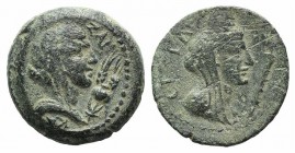 Cilicia, Anazarbus. Pseudo-autonomous issue, Time of Trajan. Æ (18mm, 4.67g, 12h). Dated CY 134 (114/5). Veiled and draped bust of Demeter r.; grain e...