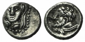 Cilicia, Uncertain, 4th century BC. AR Hemiobol (6mm, 0.43g, 12h). Veiled facing female bust. R/ Head of Herakles l., lion skin tied around neck. Cf. ...