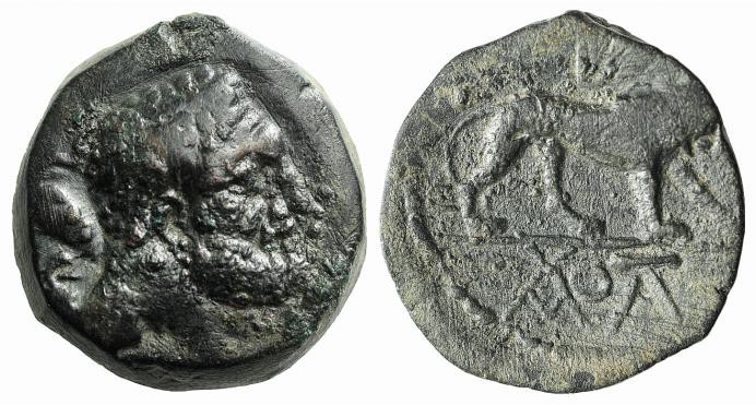 Kings of Galatia, Amyntas (36-25). Æ (22mm, 11.20g, 12h). Head of bearded Herakl...