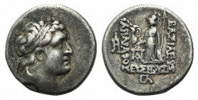 Kings of Cappadocia, Ariarathes V (c. 163-130 BC). AR Drachm (16mm, 4.08g, 12h), year 33 (130 BC). Diademed head r. R/ Athena Nikephoros standing l.; ...